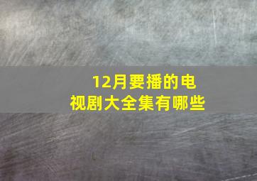 12月要播的电视剧大全集有哪些