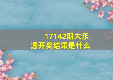 17142期大乐透开奖结果是什么