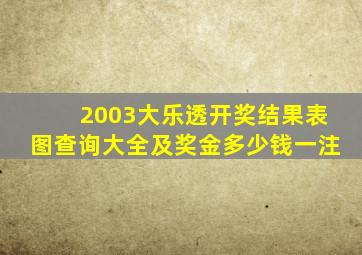 2003大乐透开奖结果表图查询大全及奖金多少钱一注