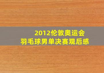 2012伦敦奥运会羽毛球男单决赛观后感