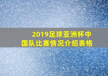 2019足球亚洲杯中国队比赛情况介绍表格