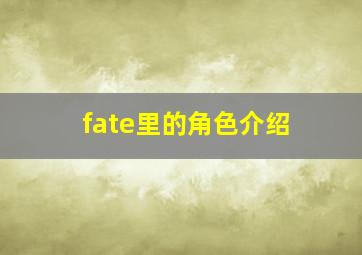 fate里的角色介绍