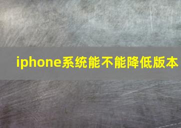 iphone系统能不能降低版本