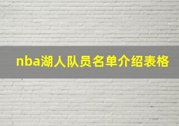 nba湖人队员名单介绍表格