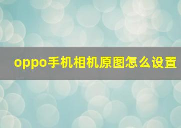 oppo手机相机原图怎么设置