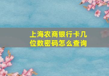 上海农商银行卡几位数密码怎么查询