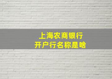 上海农商银行开户行名称是啥