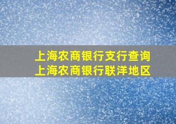 上海农商银行支行查询上海农商银行联洋地区