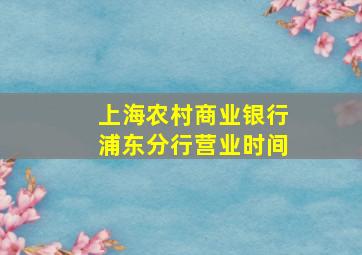 上海农村商业银行浦东分行营业时间