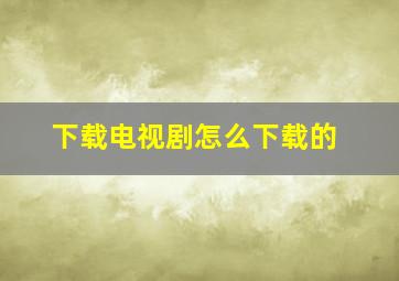 下载电视剧怎么下载的