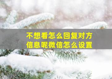 不想看怎么回复对方信息呢微信怎么设置