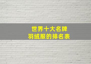 世界十大名牌羽绒服的排名表