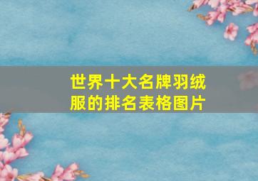 世界十大名牌羽绒服的排名表格图片