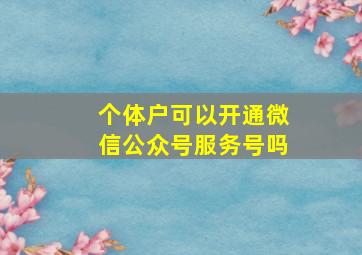 个体户可以开通微信公众号服务号吗