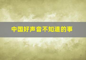 中国好声音不知道的事