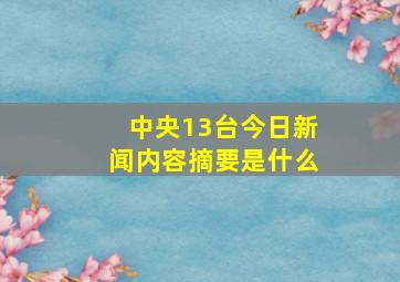 中央13台今日新闻内容摘要是什么