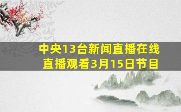 中央13台新闻直播在线直播观看3月15日节目