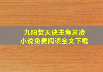 九阳焚天诀主角萧凌小说免费阅读全文下载