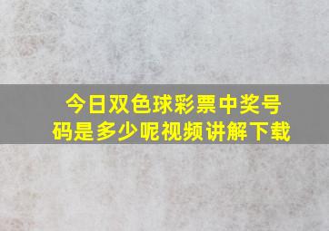 今日双色球彩票中奖号码是多少呢视频讲解下载