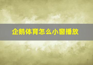 企鹅体育怎么小窗播放