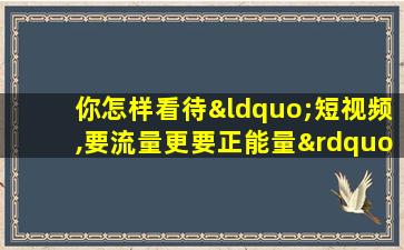 你怎样看待“短视频,要流量更要正能量”这句话