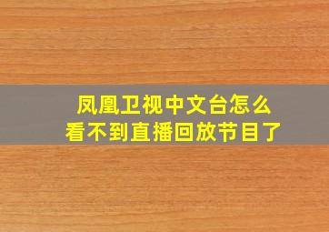 凤凰卫视中文台怎么看不到直播回放节目了