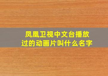 凤凰卫视中文台播放过的动画片叫什么名字