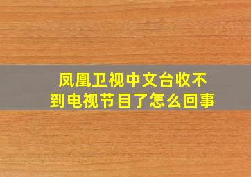 凤凰卫视中文台收不到电视节目了怎么回事