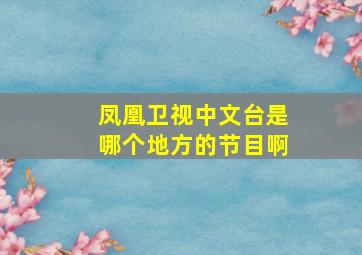 凤凰卫视中文台是哪个地方的节目啊