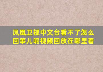 凤凰卫视中文台看不了怎么回事儿呢视频回放在哪里看