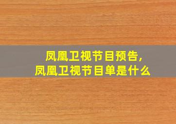 凤凰卫视节目预告,凤凰卫视节目单是什么