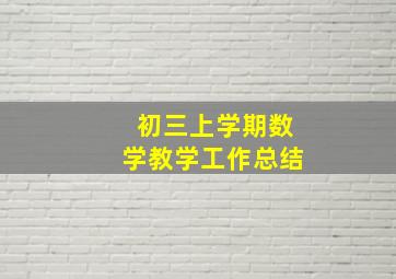 初三上学期数学教学工作总结