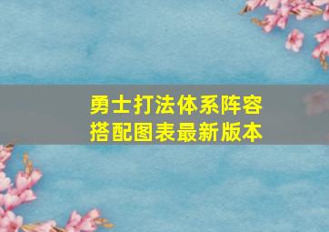 勇士打法体系阵容搭配图表最新版本