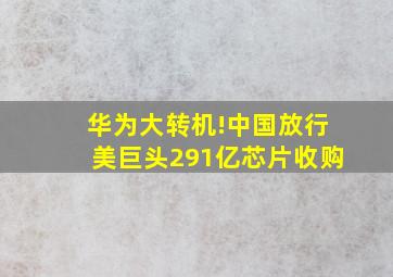 华为大转机!中国放行美巨头291亿芯片收购