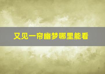 又见一帘幽梦哪里能看