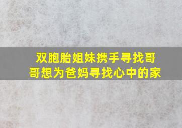 双胞胎姐妹携手寻找哥哥想为爸妈寻找心中的家