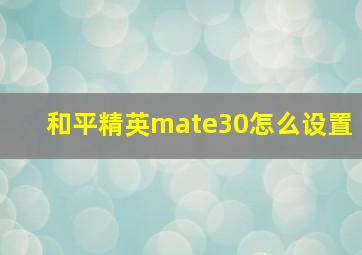 和平精英mate30怎么设置