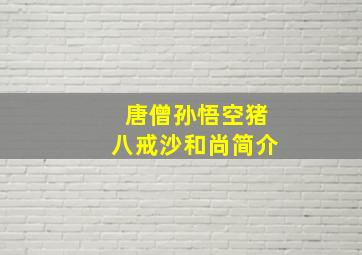 唐僧孙悟空猪八戒沙和尚简介