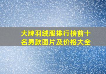 大牌羽绒服排行榜前十名男款图片及价格大全