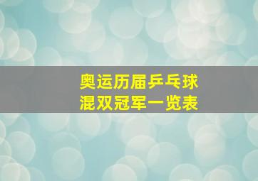 奥运历届乒乓球混双冠军一览表