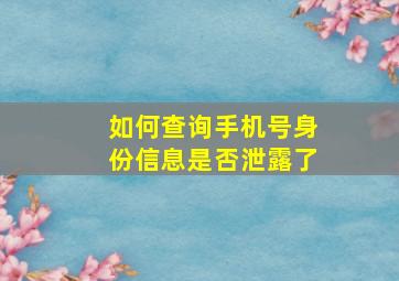 如何查询手机号身份信息是否泄露了