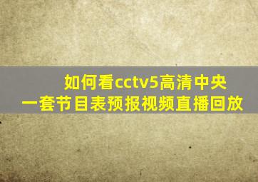 如何看cctv5高清中央一套节目表预报视频直播回放