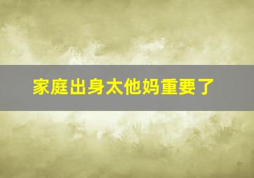 家庭出身太他妈重要了