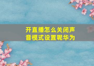 开直播怎么关闭声音模式设置呢华为