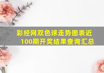 彩经网双色球走势图表近100期开奖结果查询汇总