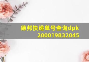 德邦快递单号查询dpk200019832045