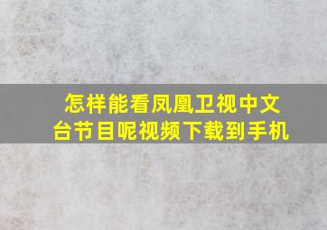 怎样能看凤凰卫视中文台节目呢视频下载到手机