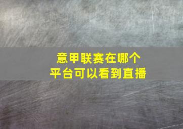 意甲联赛在哪个平台可以看到直播