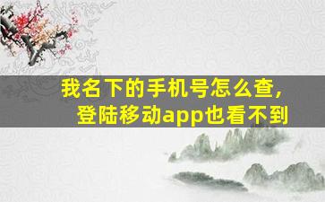 我名下的手机号怎么查,登陆移动app也看不到