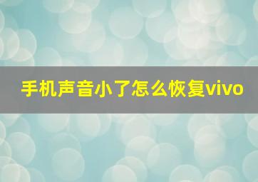 手机声音小了怎么恢复vivo